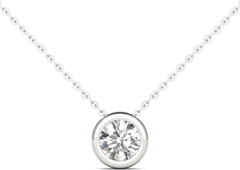 GIA Certified Natural Diamond Bezel Solitaire Slide Pendant Necklace 14K White Gold 1/3 ctw