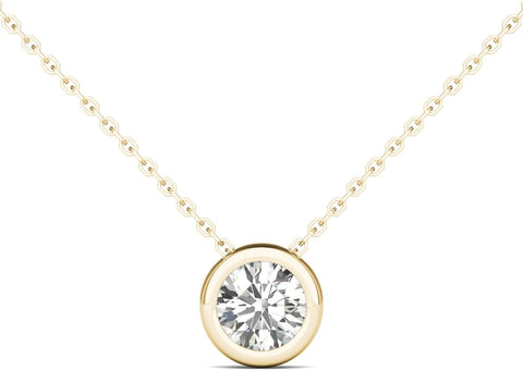 GIA Certified Natural Diamond Bezel Solitaire Slide Pendant Necklace 14K Yellow Gold 1/3 ctw