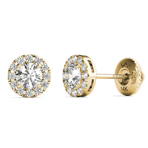 GIA Certified Natural Diamonds Halo Stud Earrings 14K Yellow Gold 1/2 ctw