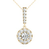 GIA Certified Natural Diamonds Halo Stick Pendant Necklace 14K Yellow Gold 3/4 Ctw