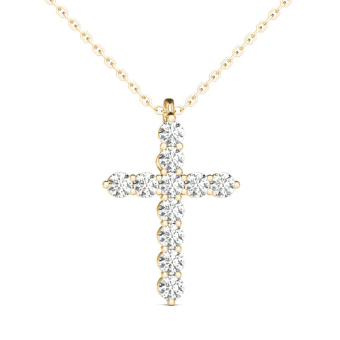 GIA Certified Natural Diamonds Cross Pendant Necklace Charm 14K Yellow Gold 1/4 ctw