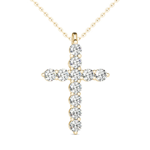 GIA Certified Natural Diamonds Cross Pendant Necklace 14K Yellow Gold 1/2 ctw