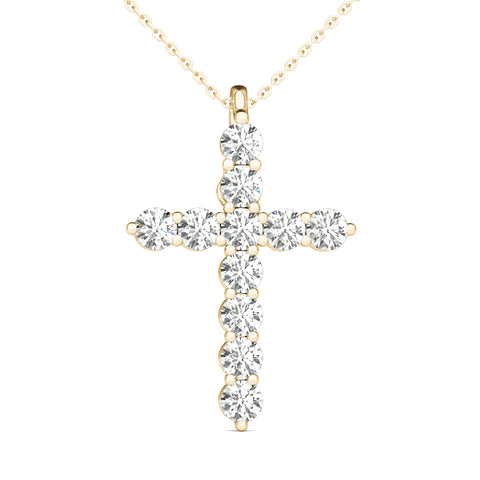 GIA Certified Natural Diamonds Cross Pendant Necklace 14K Yellow Gold 1.00 ctw