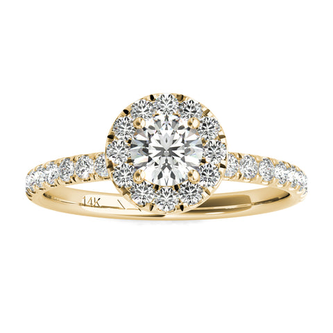 GIA Certified Natural Diamonds Halo Engagement Ring 14K Yellow Gold 3/4 Ctw