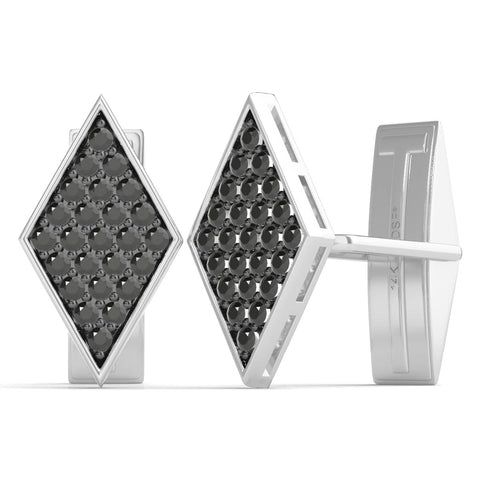 1.00 Ctw Black Diamond Cufflinks AGS Certified 14K White Gold