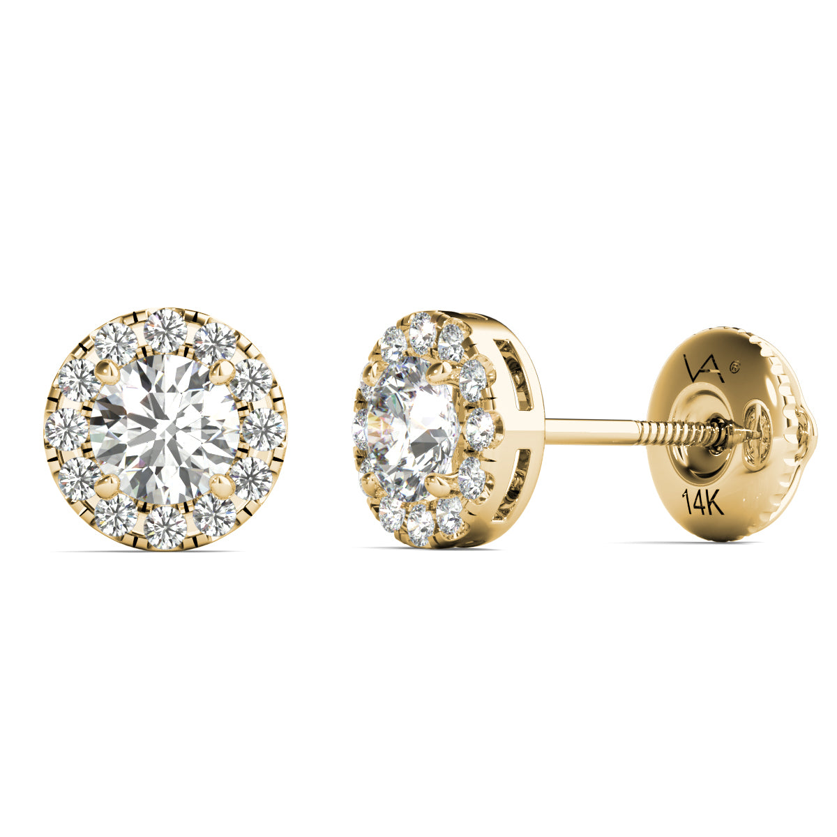 GIA Certified Natural Diamonds Halo Stud Earrings 14K Yellow Gold 1/2 ctw