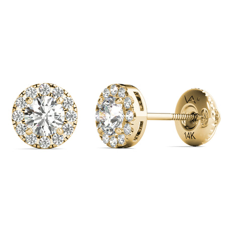 GIA Certified Natural Diamonds Halo Stud Earrings 14K Yellow Gold 1/2 ctw