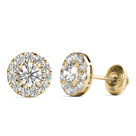 GIA Certified Natural Diamonds Halo Stud Earrings 14K Yellow Gold 1.00 ctw