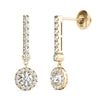 GIA Certified 14K Yellow Gold Natural Diamonds Halo Dangle Earrings 3/4 ctw