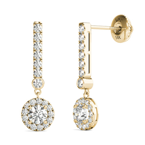 GIA Certified 14K Yellow Gold Natural Diamonds Halo Dangle Earrings 3/4 ctw