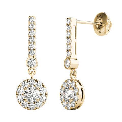 GIA Certified 14K Yellow Gold Natural Diamonds Halo Dangle Earrings 1.00 ctw