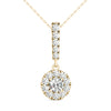 GIA Certified Natural Diamonds Halo Stick Pendant Necklace 14K Yellow Gold 1/2 Ctw