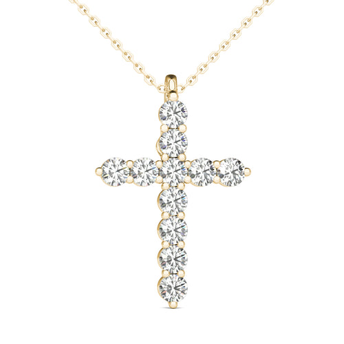 GIA Certified Natural Diamonds Cross Pendant Necklace 14K Yellow Gold 1/2 ctw