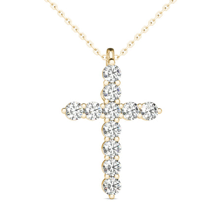 GIA Certified Natural Diamonds Cross Pendant Necklace 14K Yellow Gold 1/2 ctw