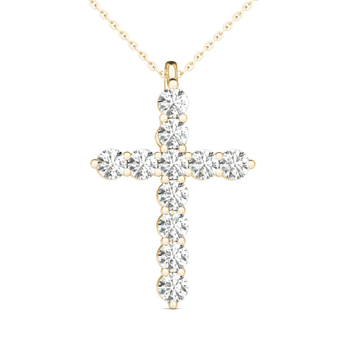 GIA Certified Natural Diamonds Cross Pendant Necklace 14K Yellow Gold 1.00 ctw