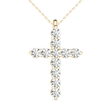 GIA Certified Natural Diamonds Cross Pendant Necklace 14K Yellow Gold 1.00 ctw