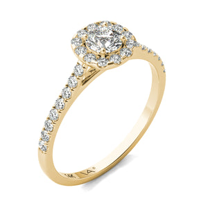1/2 Ct. tw. GH/SI1-SI2 AGS Certified 14K Yellow Gold Natural Diamonds Halo Engagement Ring