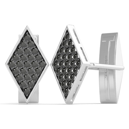 1.00 Ctw Black Natural Diamond Cufflinks AGS Certified 14K White Gold