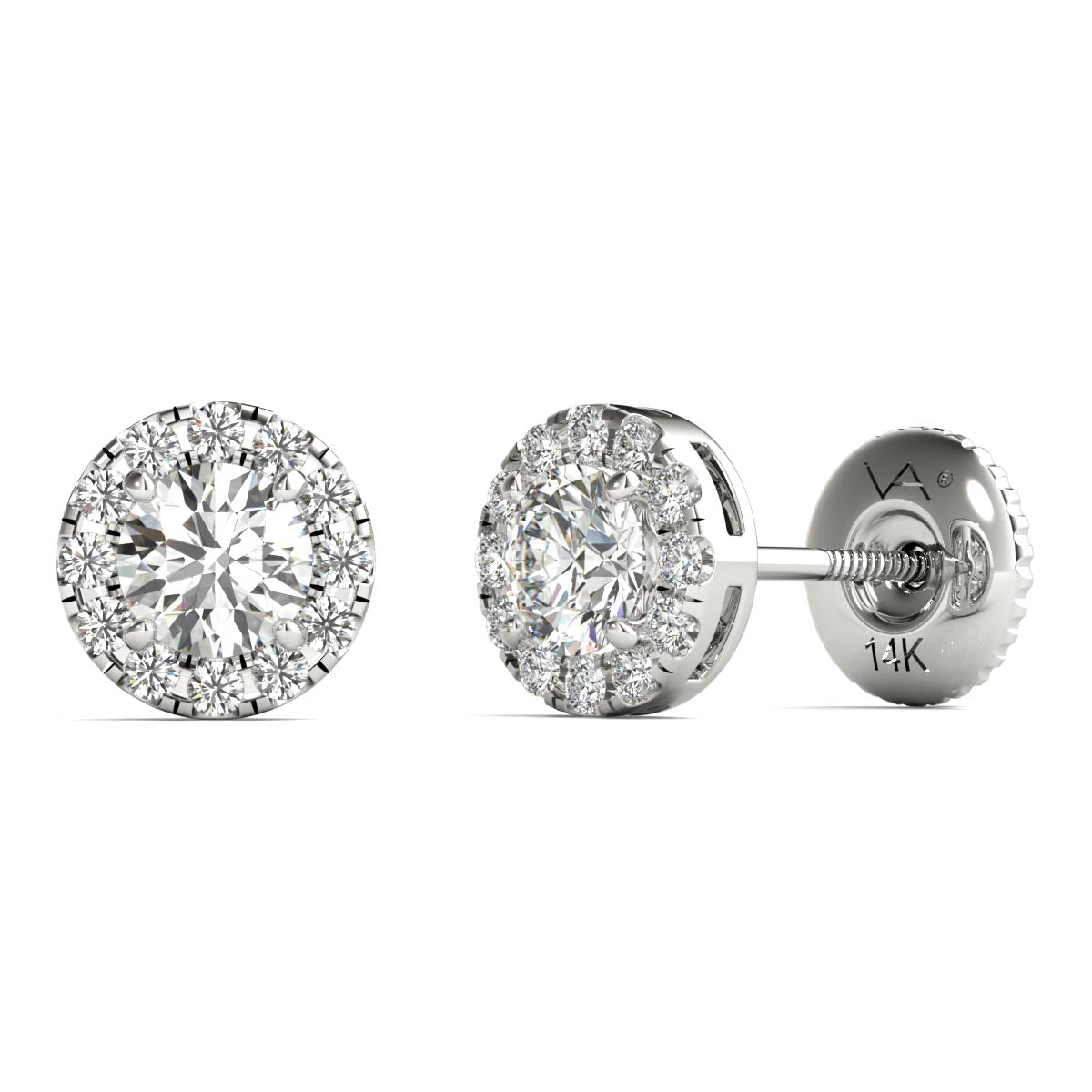 14K White Gold Diamond Halo Earrings Screw Back (1/2 Ctw, IGI USA Cert, GH/I1)