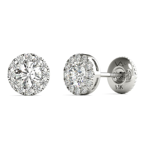 14K White Gold Diamond Halo Earrings Screw Back (1/2 Ctw, IGI USA Cert, GH/I1)
