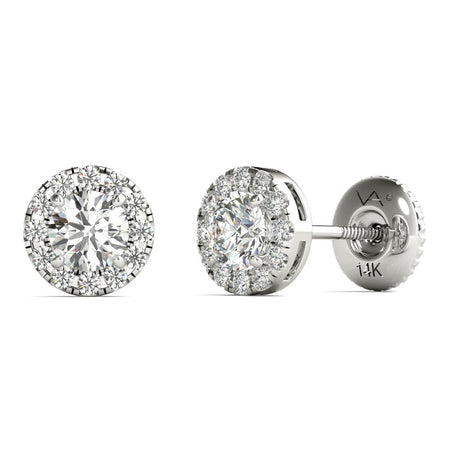 GIA Certified Natural Diamonds Halo Stud Earrings 14K White Gold 1/2 ctw