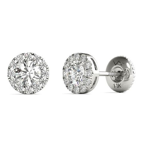 14K White Gold Diamond Halo Earrings Screw Back (1/2 Ctw, IGI USA Cert, GH/I1)