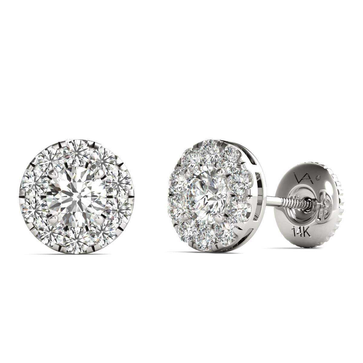 14k white gold 3/4ct round stud diamond earrings