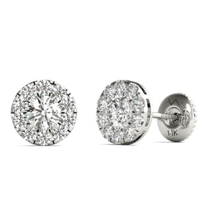 14K White Gold Diamond Halo Earrings (3/4 Ct tw IGI USA Cert GH/I1)