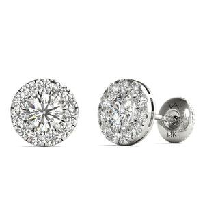 14K White Gold Diamond Halo Earrings Screw Back (1.00 Ctw, IGI USA Cert GH/I1)