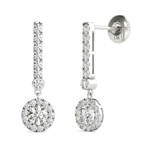 14K Gold Diamond Dangle Halo Earrings Screw Back (3/4 Ctw, IGI USA Cert GH/I1)