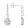 14K Gold Natural Diamond Dangle Halo Earrings Screw Back (1.00 Ctw, AGS Certified GH+/SI2-I1+)