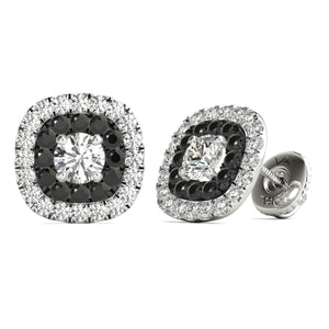 14K Gold Diamond Double Halo Earrings Screw Back (1.00 Ctw IGI USA Cert GH/I1)