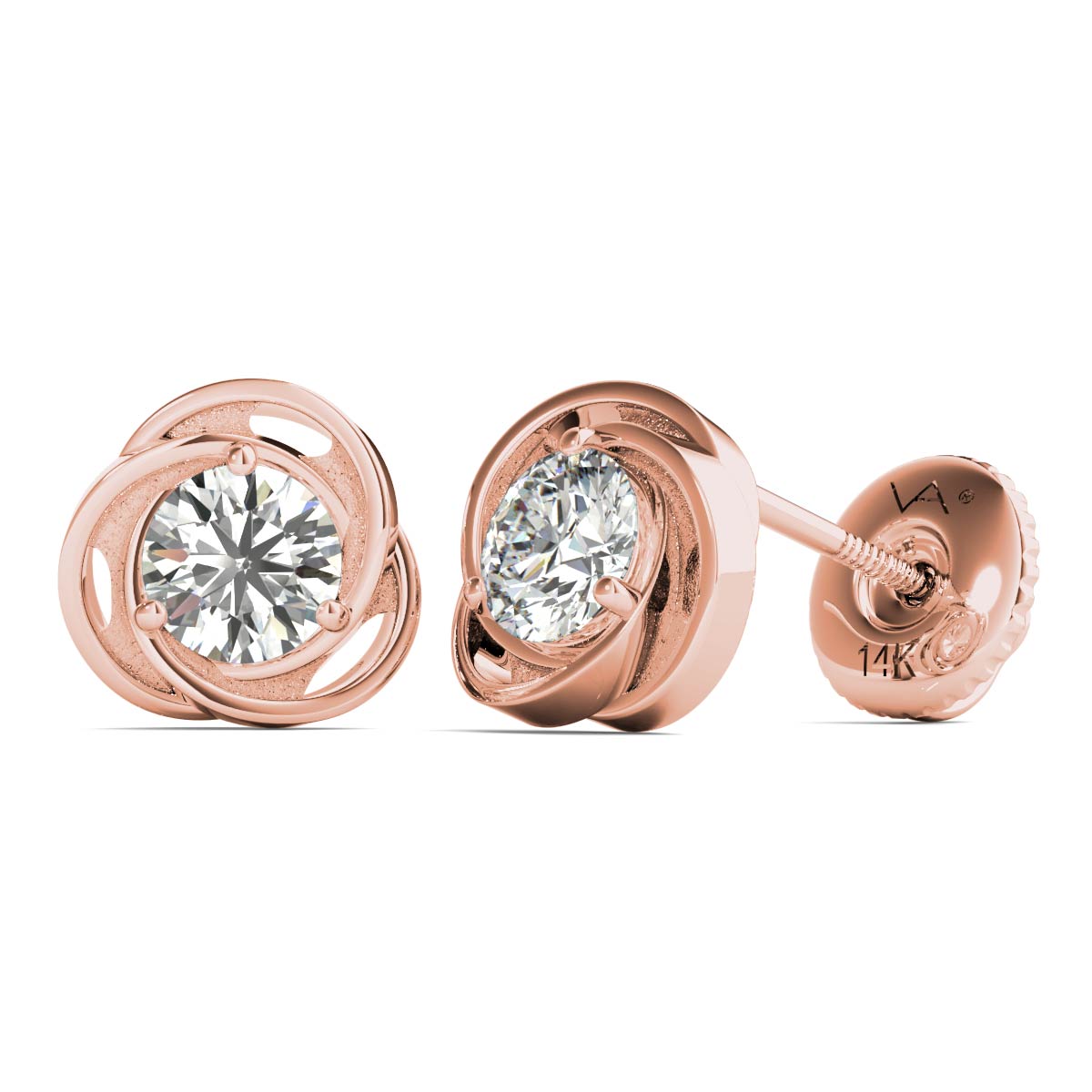14K Rose Gold Solitaire Diamond Earrings (1/2 Ct tw, IGI USA Certified GH/I1)