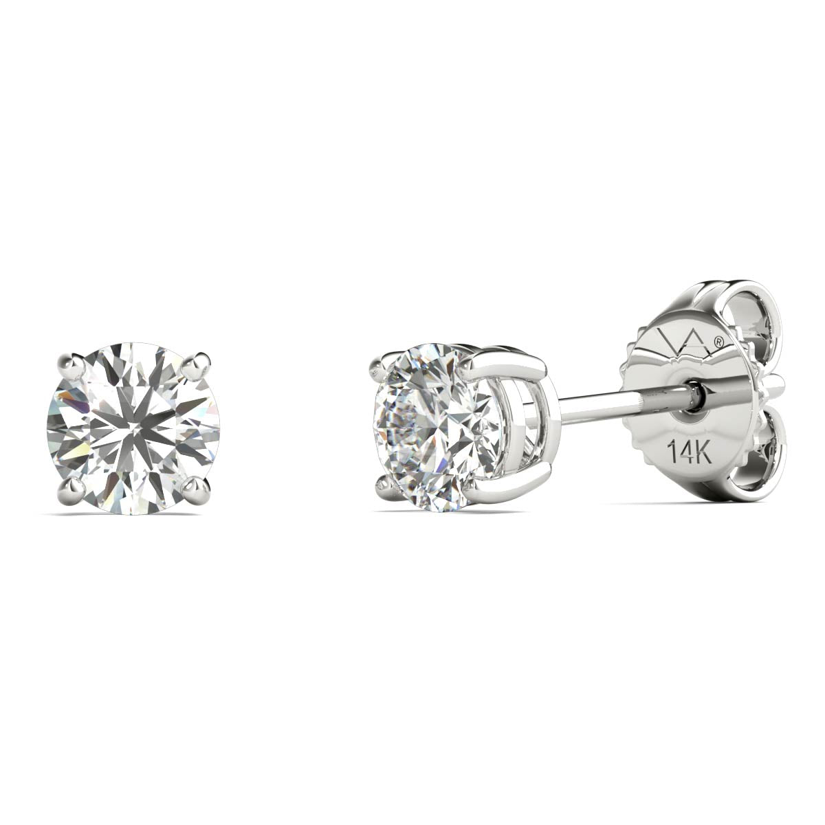 Solitaire Diamond Earrings (1/2 Ctw, AGS Certified, GH-SI2/I1) 14K White Gold