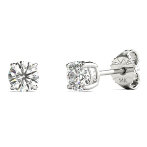 Solitaire Diamond Earrings (1/3 Ctw AGS Certified GH/SI1-SI2) 14K White Gold