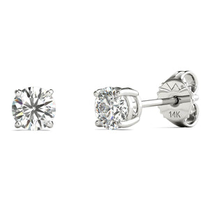 Solitaire Diamond Earrings (1/2 Ct tw, AGS Certified, GH/I1-I2) 14K White Gold