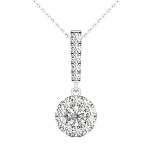 14K White Gold Diamond Halo Stick Pendant (1/2 Ct tw, IGI USA Certified GH/I1)