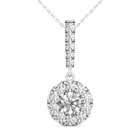 14K White Gold Natural Diamond Halo Stick Pendant Necklace (3/4 Ct tw, AGS Certified GH+/SI2-I1+)