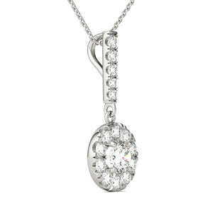 14K White Gold Diamond Halo Stick Pendant (3/4 Ct tw, IGI USA Certified GH/I1)