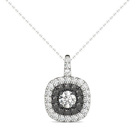 14K White Gold Natural Diamond Double Halo Pendant Necklace (1.00 Ctw, AGS Certified GH+/SI2-I1+)