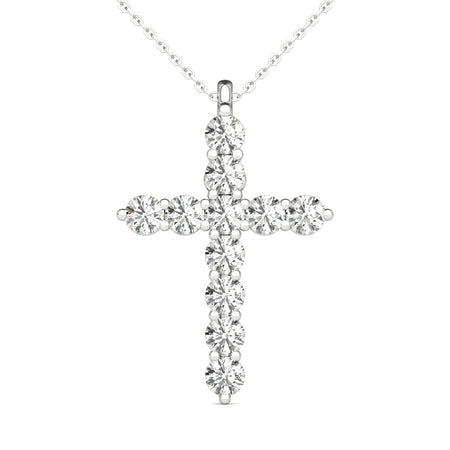 14K Hypoallergenic White Gold Natural Diamond Cross Pendant Necklace (1.00 Ct tw, AGS Certified GH+/SI2-I1+)