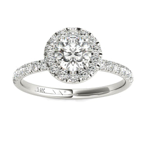 14K White Gold Diamond Halo Engagement Ring (1.00 Ct tw, IGI USA Cert. GH/I1)