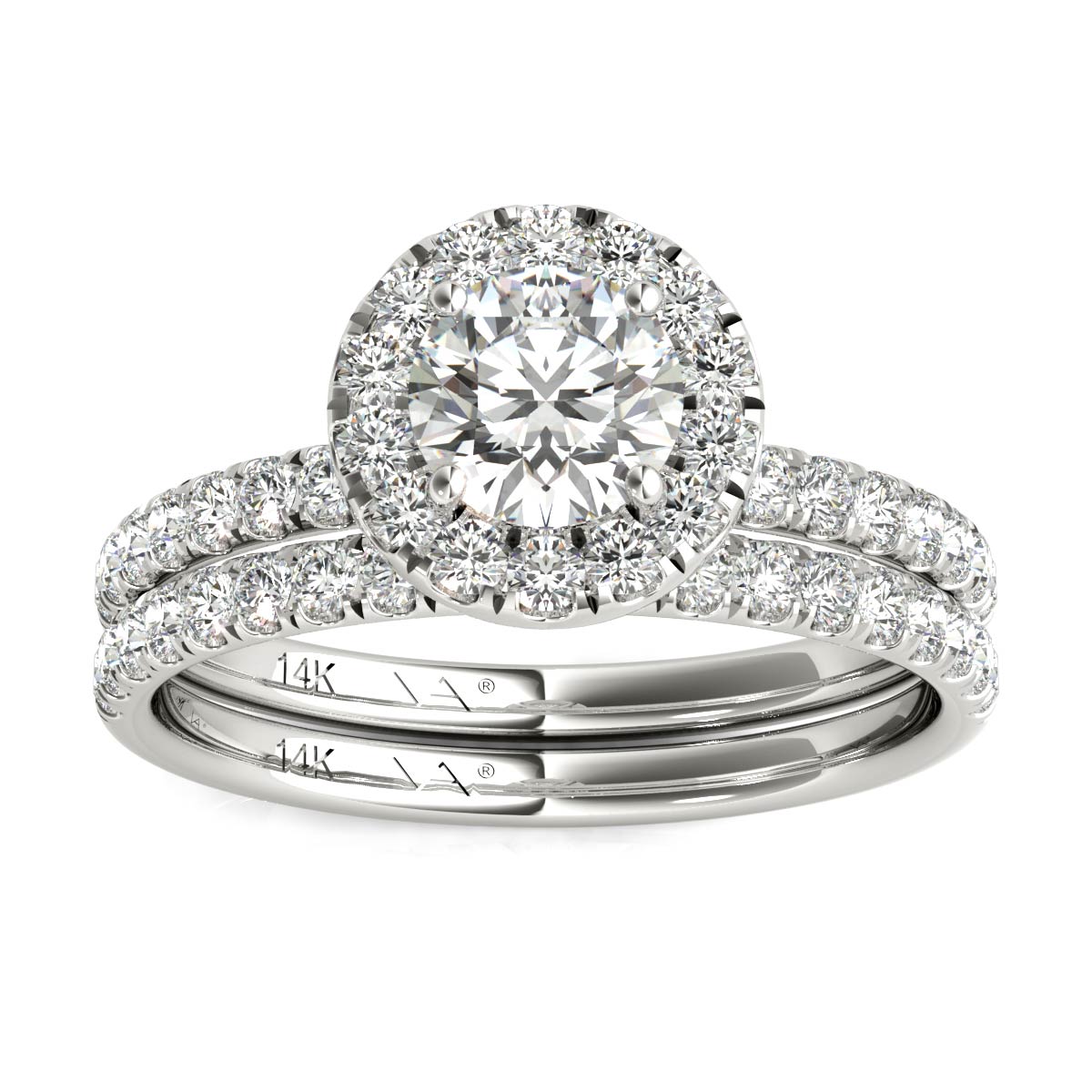 14K White Gold Diamond Halo Wedding Ring Set (1.50 Ct tw, IGI USA Cert. GH/I1)