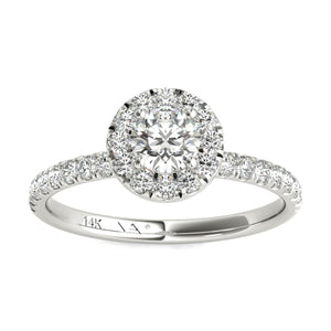 14K White Gold Diamond Halo Engagement Ring (3/4 Ctw, IGI USA Certified GH/I1)