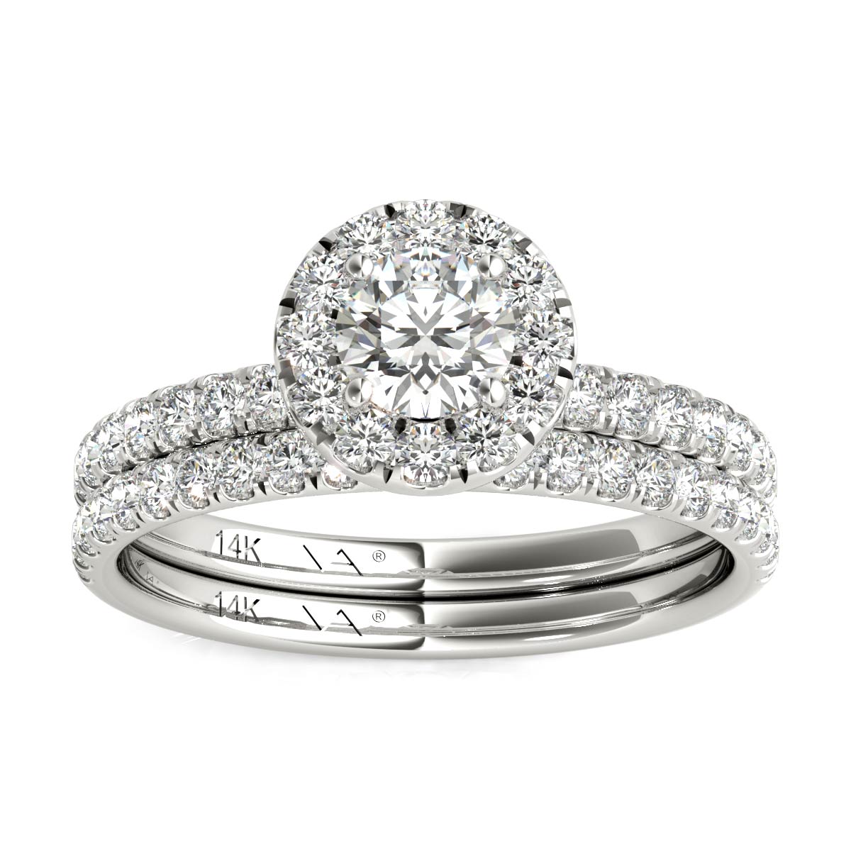 14K White Gold Diamond Halo Wedding Ring Set (1.00 Ct tw, IGI USA Cert. GH/I1)