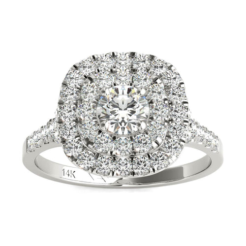 14K White Gold Diamond Double Halo Engagement Ring 1.00 Ctw IGI USA Cert GH/I1