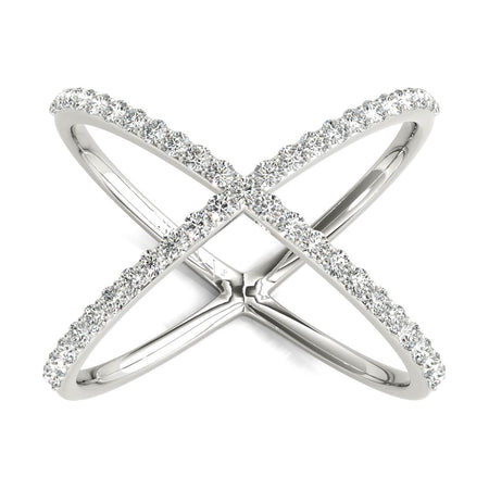 14K White Gold Natural Diamond Crisscross X Ring (1/2 Ct tw, AGS Certified GH+/SI2-I1+)