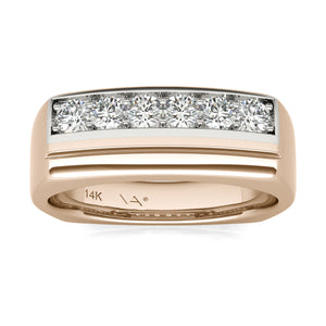 1/2 Ct tw Natural Diamond Mens Ring AGS Certified, GH/SI2-I1 14K White and Dune Gold