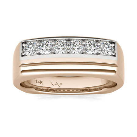 1/2 Ct tw Natural Diamond Mens Ring AGS Certified, GH/SI2-I1 14K White and Dune Gold