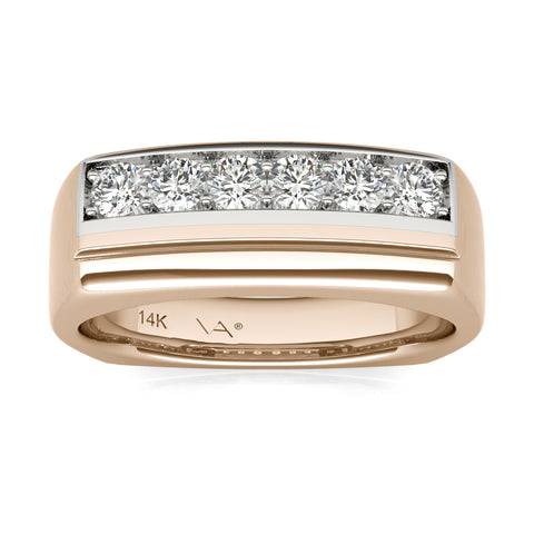 1/2 Ct tw Natural Diamond Mens Ring AGS Certified, GH/SI2-I1 14K White and Dune Gold